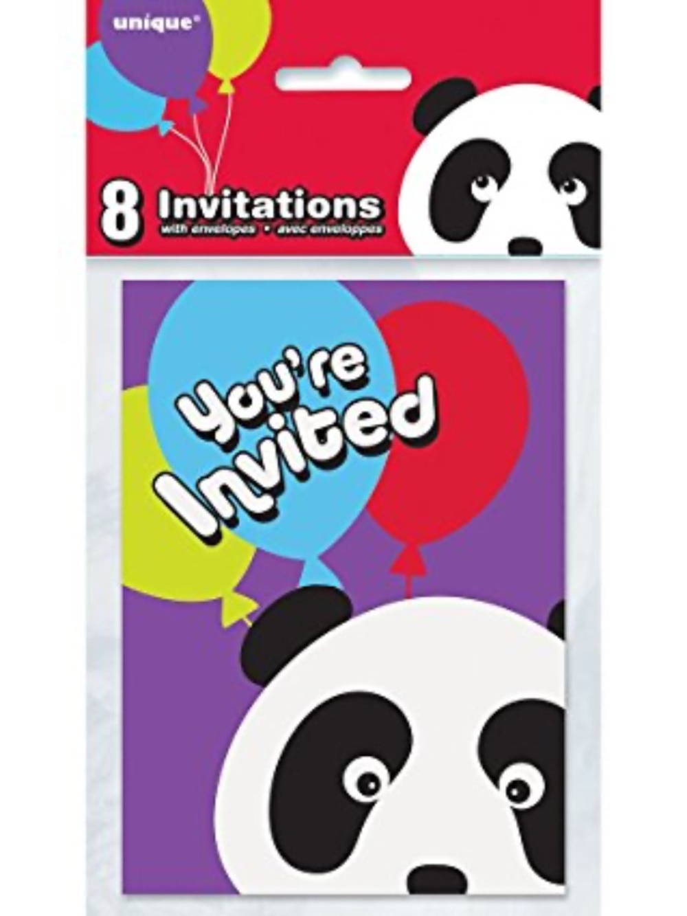 Unique Party Panda Birthday Invitations (Pack of 8) / Multicolored